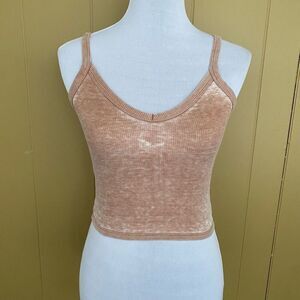 American Eagle women XS Distressed tan & white textured crop tank top
